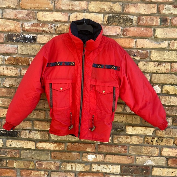 Vintage Edelweiss Skiwear Ladies Size M Ski Jacket Red High Neck Floral Design - Picture 3 of 10